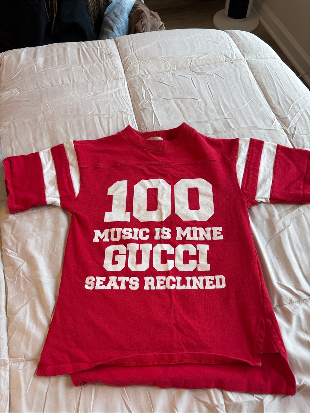 Gucci Red Kids Graphic Tee with White Stripes